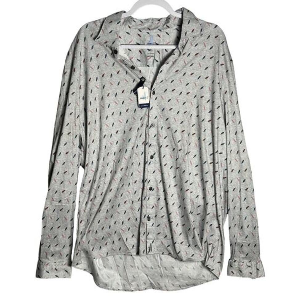 Johnnie-O Ruskin Featherweight‎ Button Up Shirt NWT Men's Sz XXL Feathers Gray